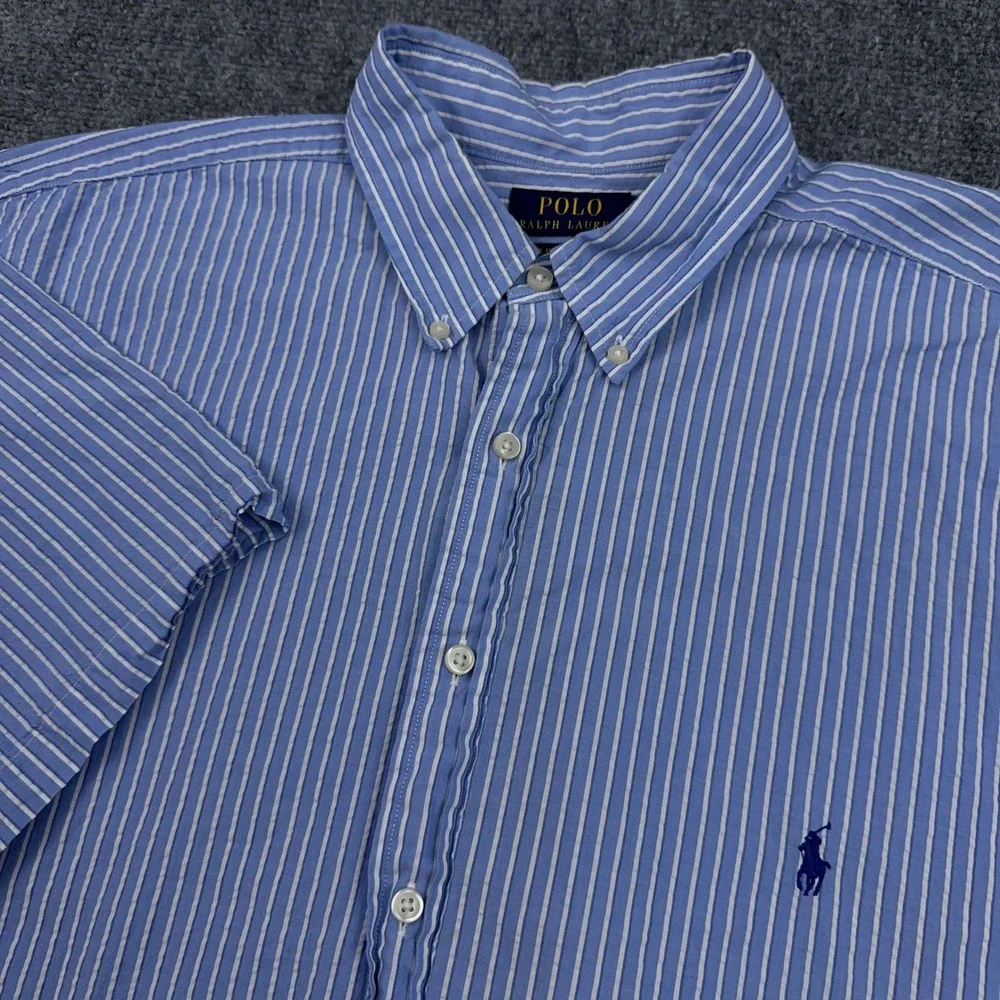 Polo Ralph Lauren Seersucker Sport Shirt Mens 2XB Blue Striped RL Untucked Fit